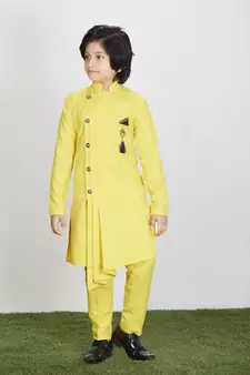 Kids Yellow Kurta Pyjama Set For Boys 