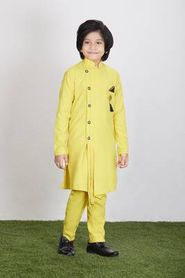 Kids Yellow Kurta Pyjama Set For Boys  2
