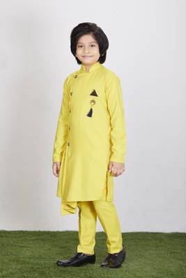 Kids Yellow Kurta Pyjama Set For Boys  3