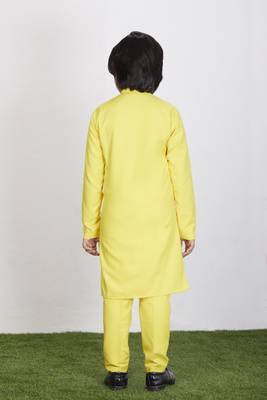 Kids Yellow Kurta Pyjama Set For Boys  4