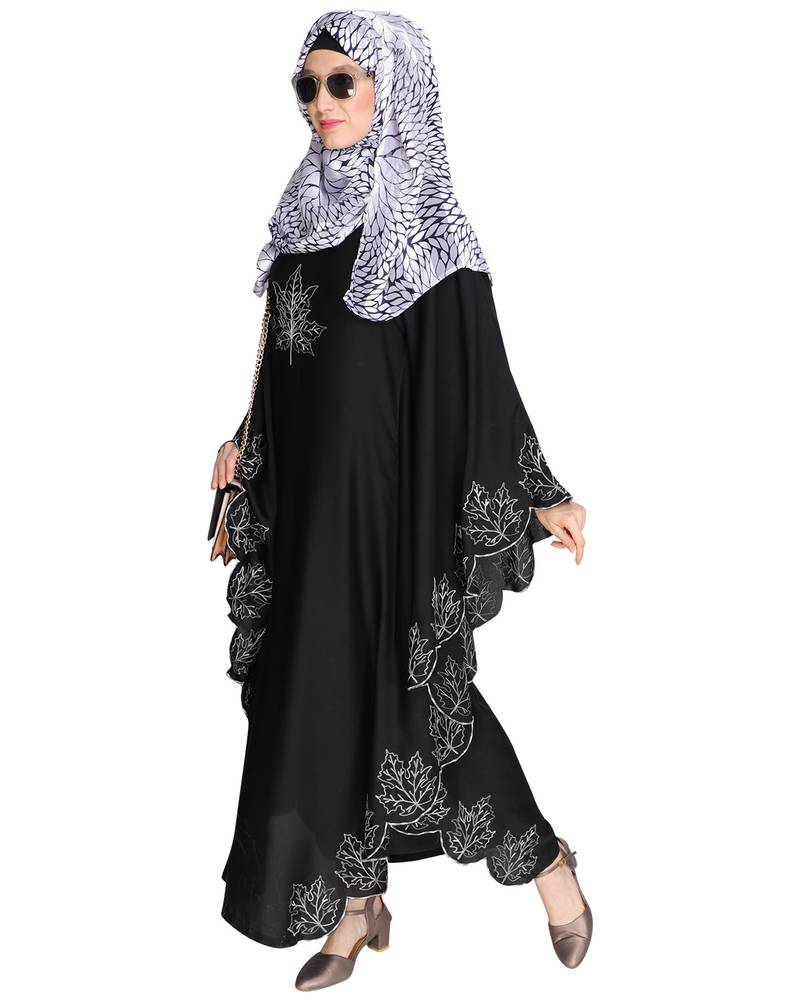 Modest Forever Spring Leaf Black Kaftan - Modest Forever - 3644700