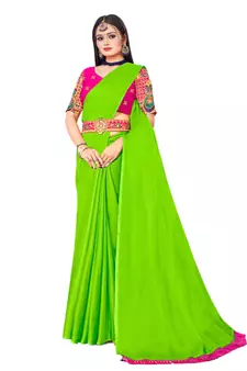 Green plain chiffon saree with blouse