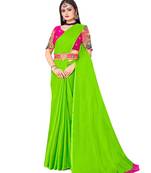 Green plain chiffon saree with blouse