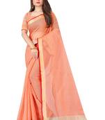 Orange woven cotton saree with blouse
