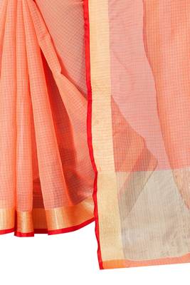 Orange woven cotton saree with blouse 2