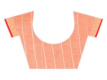 Orange woven cotton saree with blouse 4