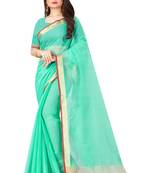 Blue woven cotton saree with blouse