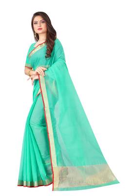 Blue woven cotton saree with blouse 2