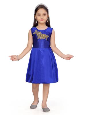 Blue plain polyester kids-frocks 1