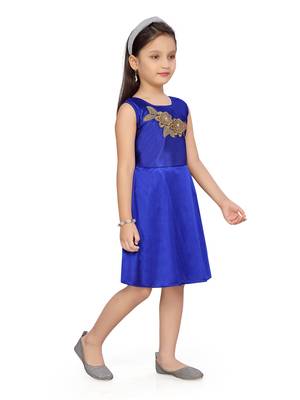 Blue plain polyester kids-frocks 2