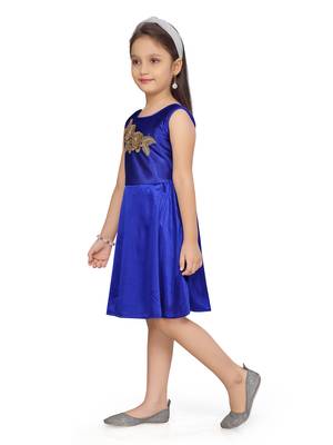 Blue plain polyester kids-frocks 3