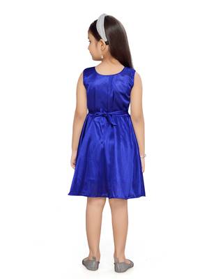 Blue plain polyester kids-frocks 4