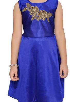 Blue plain polyester kids-frocks 5