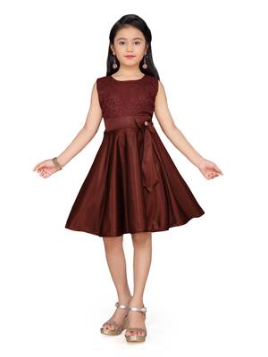 Brown plain lycra kids-frocks 1