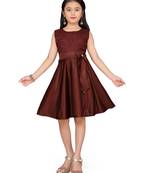 Brown plain lycra kids-frocks