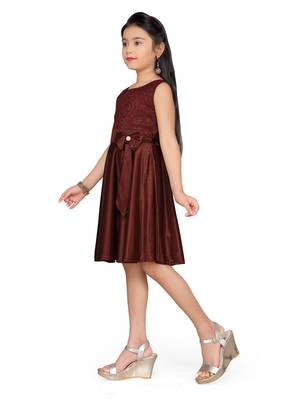 Brown plain lycra kids-frocks 2
