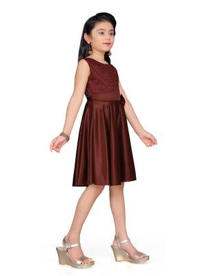 Brown plain lycra kids-frocks 3