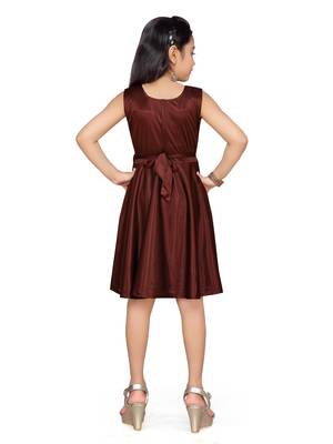Brown plain lycra kids-frocks 4