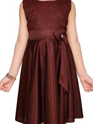 Brown plain lycra kids-frocks 5