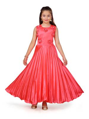 Red plain silk kids-girl-gowns 1