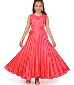 Red plain silk kids-girl-gowns