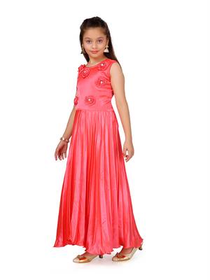 Red plain silk kids-girl-gowns 2