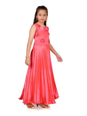 Red plain silk kids-girl-gowns 3