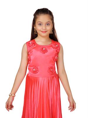Red plain silk kids-girl-gowns 5