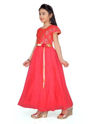 Red plain silk kids-girl-gowns 2