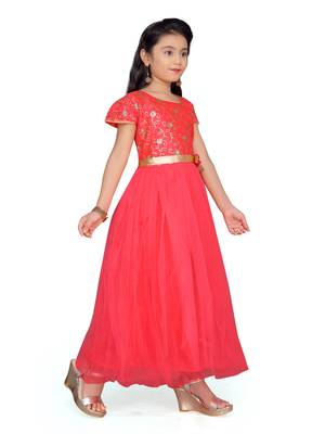 Red plain silk kids-girl-gowns 3