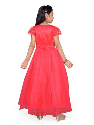 Red plain silk kids-girl-gowns 4