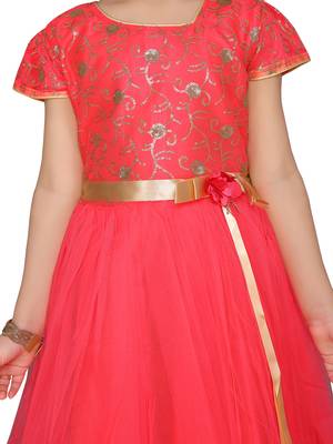 Red plain silk kids-girl-gowns 5