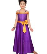 Purple plain silk kids-girl-gowns
