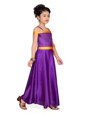 Purple plain silk kids-girl-gowns 3