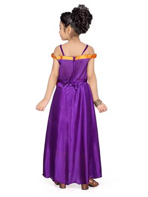 Purple plain silk kids-girl-gowns 4