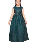 Green plain silk kids-girl-gowns