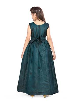 Green plain silk kids-girl-gowns 2