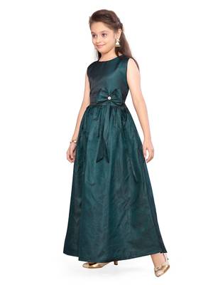 Green plain silk kids-girl-gowns 4