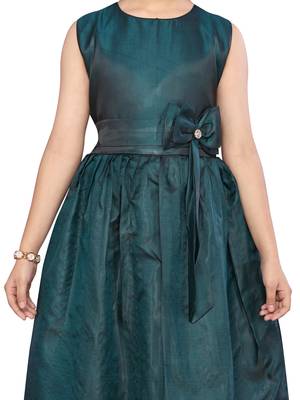 Green plain silk kids-girl-gowns 5