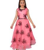 Pink plain polyester kids-girl-gowns