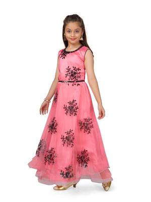 Pink plain polyester kids-girl-gowns 2