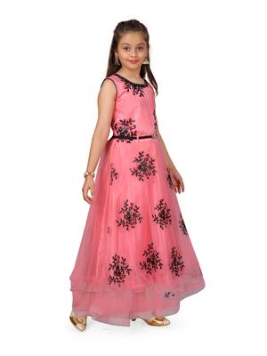 Pink plain polyester kids-girl-gowns 3