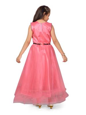 Pink plain polyester kids-girl-gowns 4