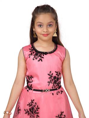 Pink plain polyester kids-girl-gowns 5