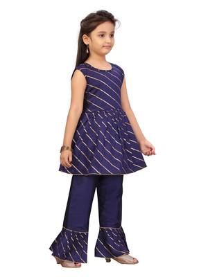 Blue plain cotton girls-top-bottom 2
