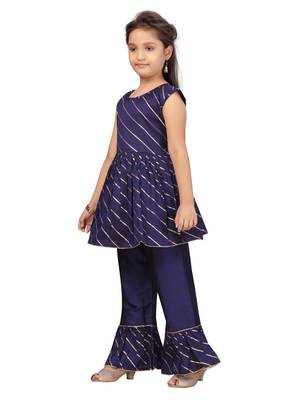 Blue plain cotton girls-top-bottom 3