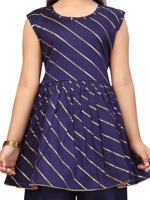 Blue plain cotton girls-top-bottom 5