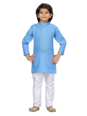Blue plain cotton boys-kurta-pyjama 1