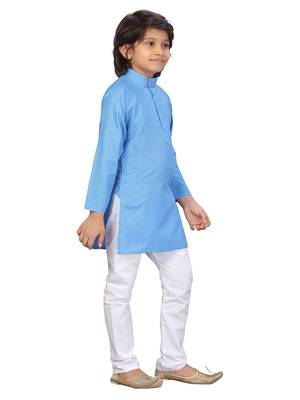 Blue plain cotton boys-kurta-pyjama 2
