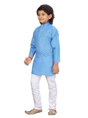 Blue plain cotton boys-kurta-pyjama 3